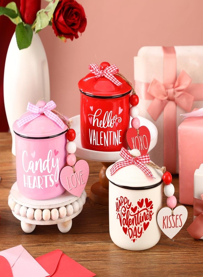 Nitial 3 Pcs Valentine Day Tiered Tray Decoration Ceramic Canister Valentine Bowl Candy Holder with Buffalo Plaid Bowknot Decorative Jar Decorative for Farmhouse Table Home - Image 1